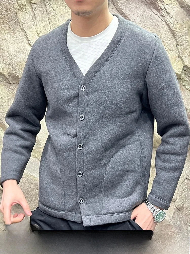 

Thiened Fce теплый мужской повседневный кардиган с v-образным вырезом, верхняя одежда, осень-зима, новинка, подставка из полиэфирного волокна