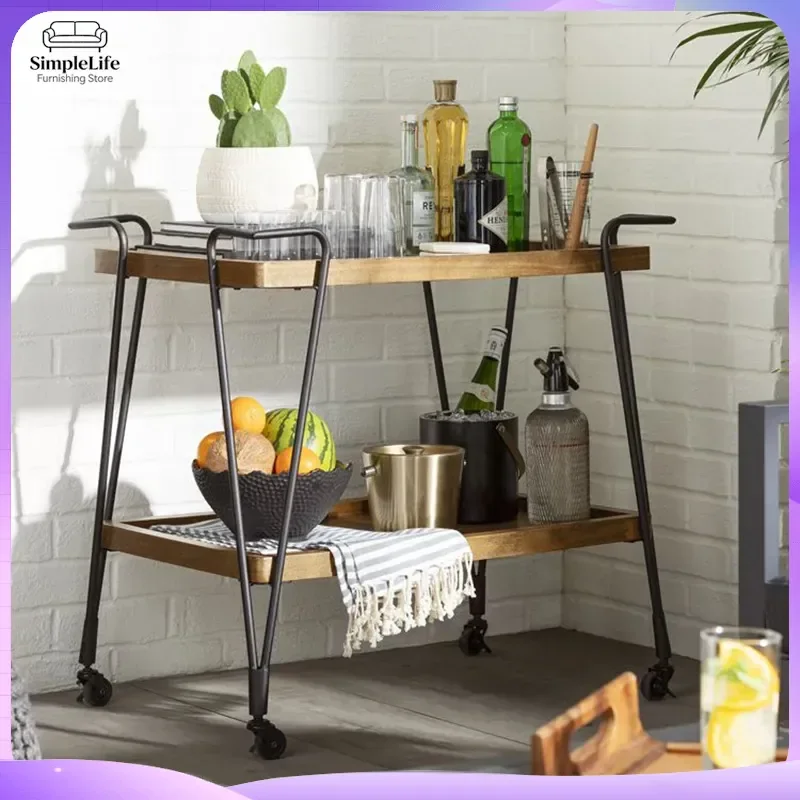 Kitchen Trolley with Wheels Rolling Cart for Cooking Baking Tea Serving Food Prep Storage Mobile Utility Cart Solid Wood and