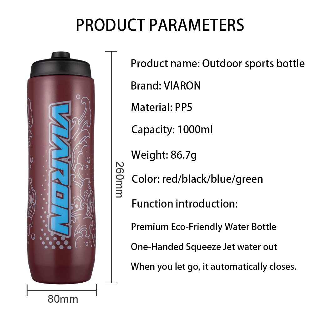 VIARON 1000ml Large Capacity Bicycle Water Bottle Sports Fitness Riding Plastic Water Bottle Bicycle Accessories