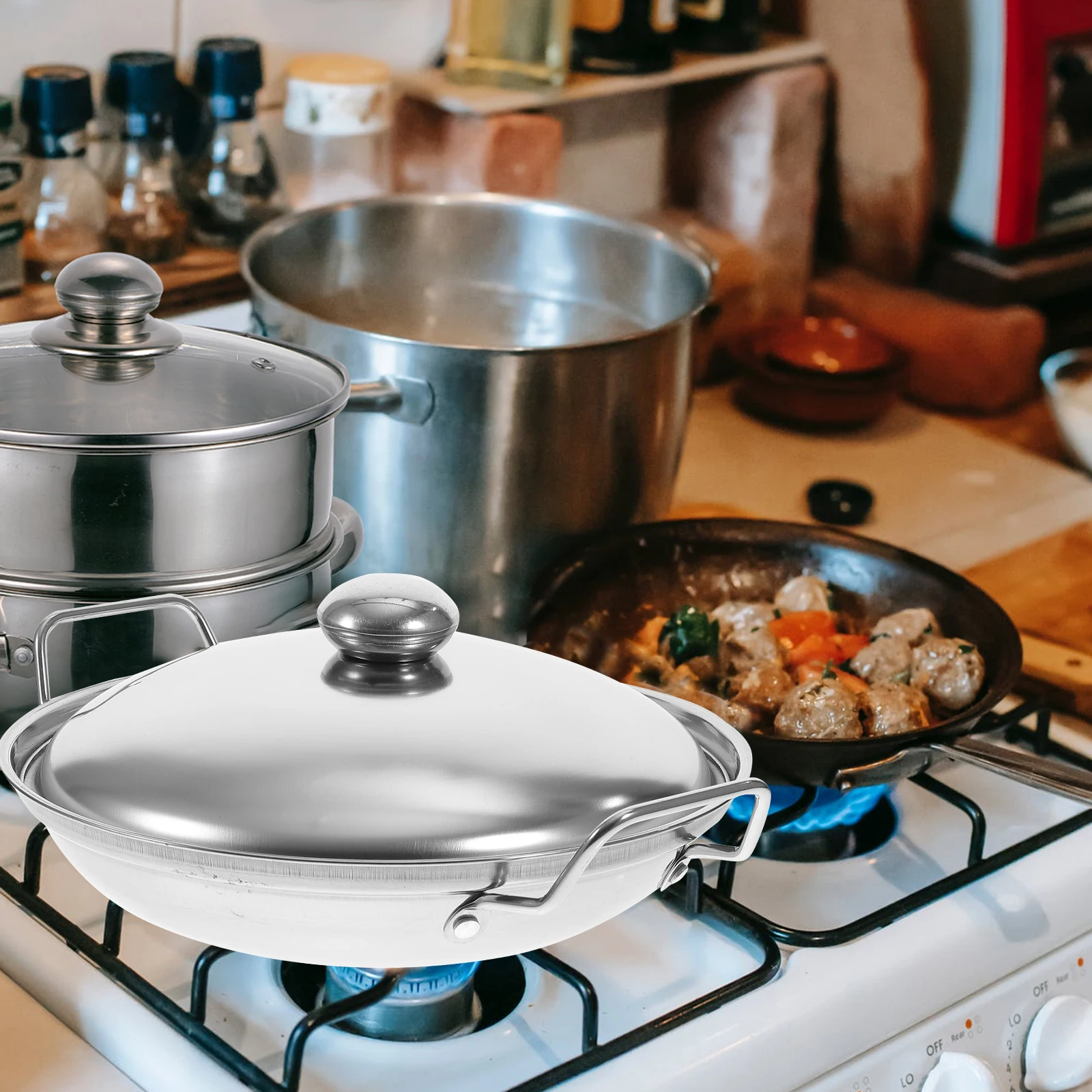 

1 set Stainless Steel Anti Overflow Pot Hot Cooking Pan Double Handle Heat Resistant Seafood Hotpot Dry Pot Spicy