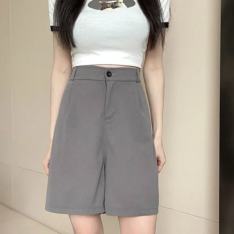 Pantaloni corti larghi coreani femminili estivi Pantaloni da ragazza concisi solidi a gamba larga Pantaloncini da abito casual quotidiani a vita alta da donna