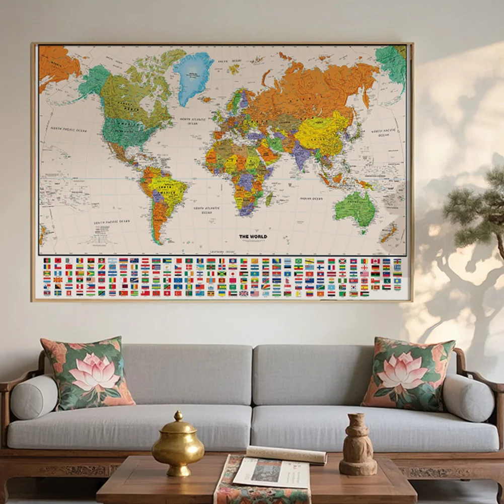 100*70 ซม.Worldแผนที่Classic Edition Unframed Wall Artโปสเตอร์ภาพวาดสําหรับHome & ห้องเรียน-การศึกษาสําหรับเด็กและผู้ใหญ่
