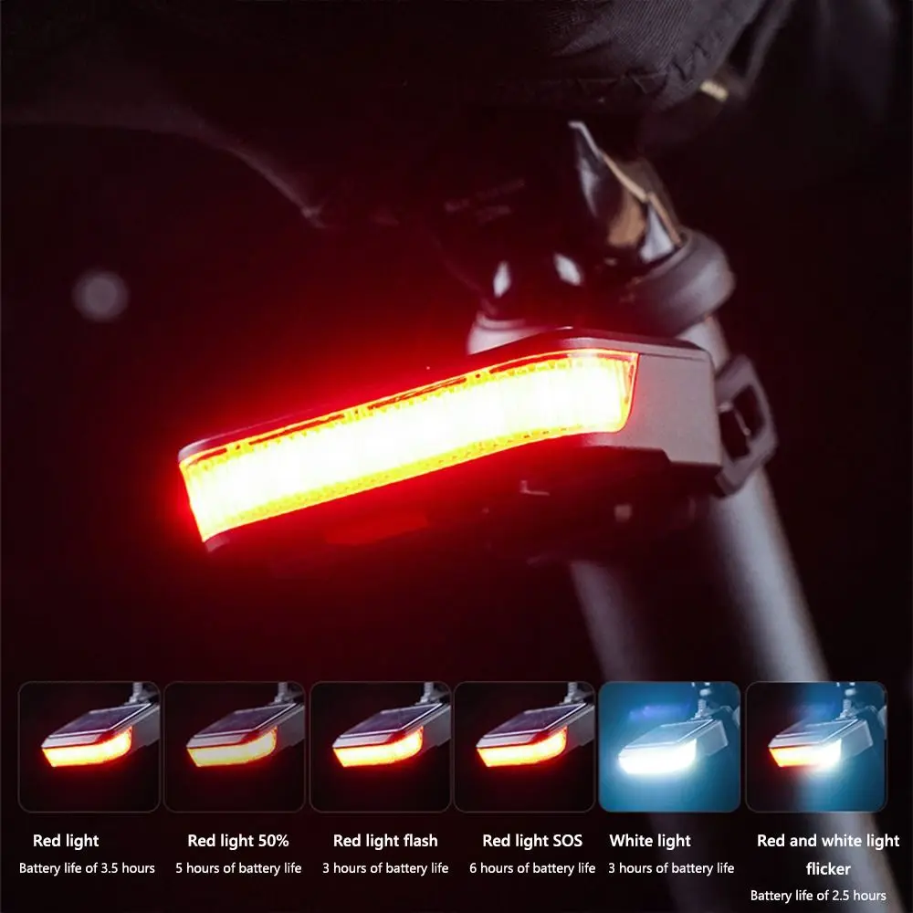 Black Bicycle Rear Light USB Type-C Charging Red Lighting Solar Warning Taillight Accessories Safety Cycling Warning Lamp