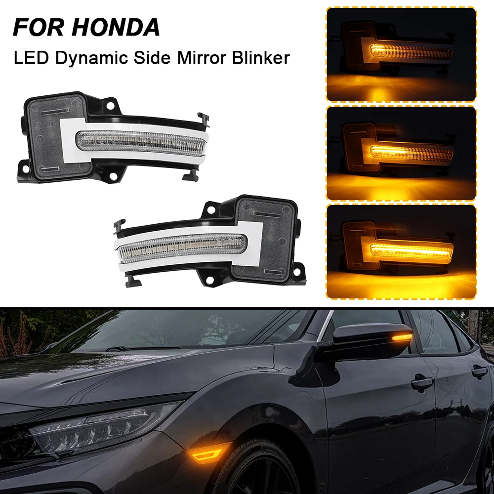 

For Honda CIVIC 2016 2017 2018 2019 2020 2021 2PCS Dynamic Side Mirror Blinker Light LED Turn Signal Lamps OEM#:34300-TBA-A01