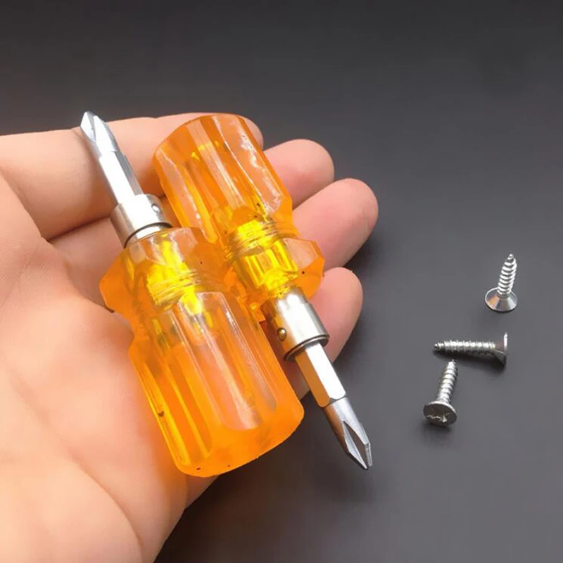 1Pcs Mini Dual Purpose Slotted/Phillips Screwdriver Magnetic Screwdriver Cross Word Ratchet Screwdriver Manual Hardware Tools