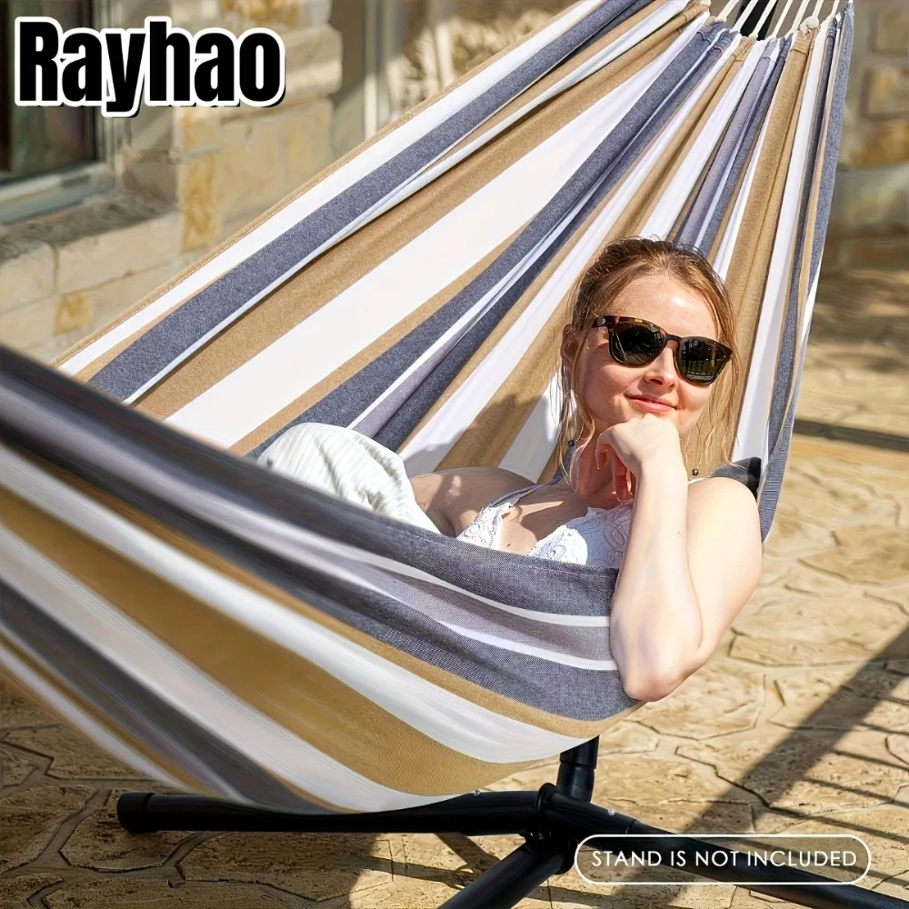 Durable Portable Outdoor Camping Hanging Bed Thick Canvas Anti-rollover Children Double Swing Hammock for Patio Garden Backyard