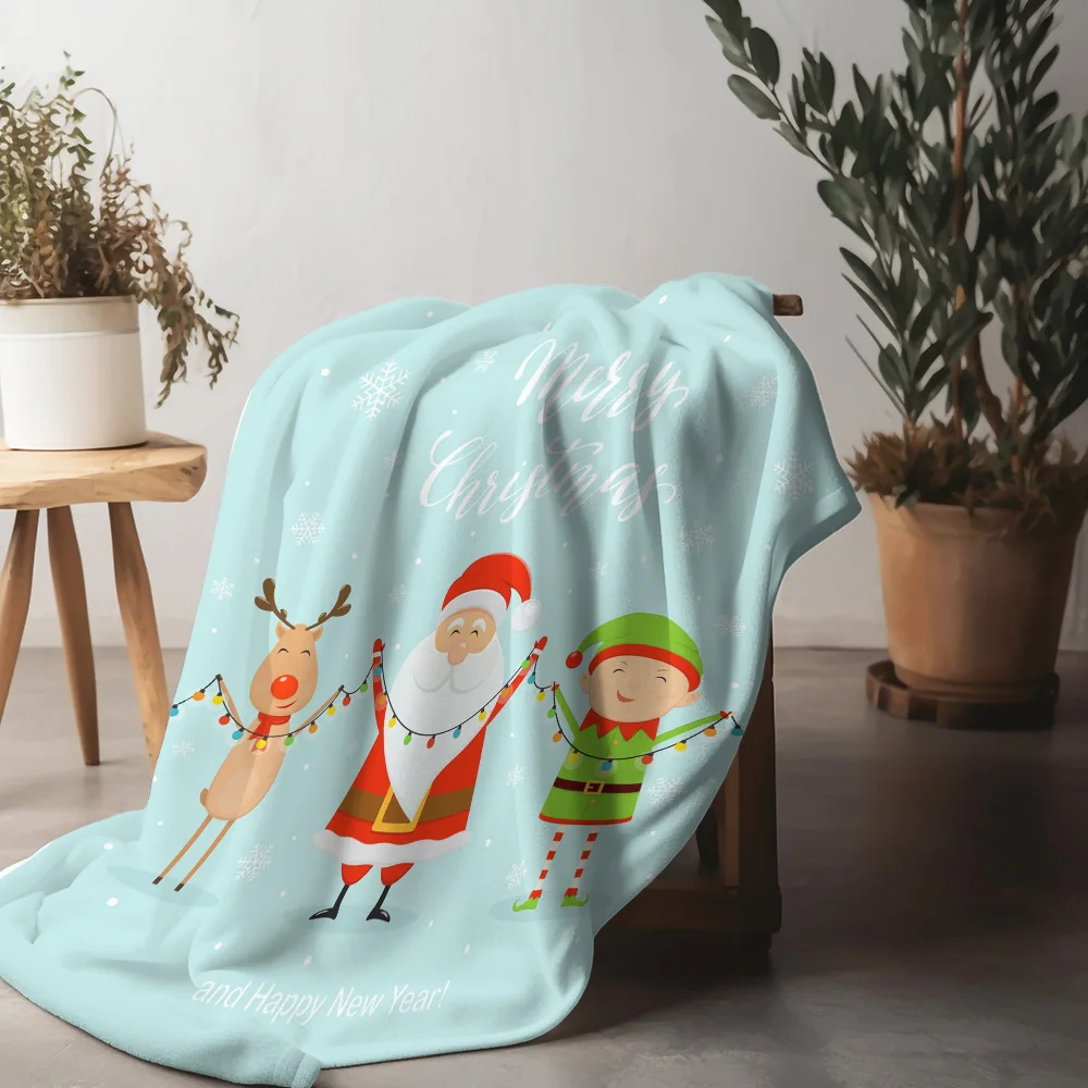 

Уютное рождественское одеяло Tu, мягкий праздничный декор, олень, Санта-Клаус, подарок в общежитии, диван, покрывало