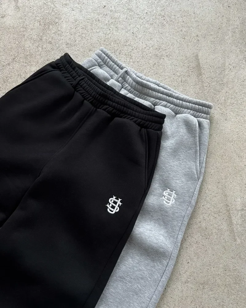 Padrão bordado calças largas retro solto sweatpants mulheres corredores calça perna zíper hip hop harajuku casual colheita pant