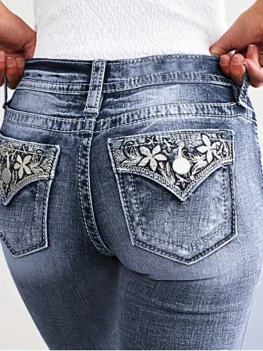 À la mode Slim Fit élastique minceur polyvalent brodé femmes brodé jean 2025 femmes décontracté Jogging pantalon Technolo