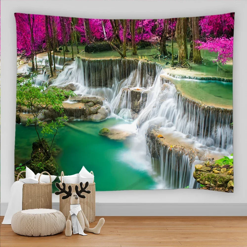 3D Natural Forest Stream Waterfall landscape Stream Printed Large  Tapestry Wall Hanging Bohemian Wall Tapestries Wall Art Decor