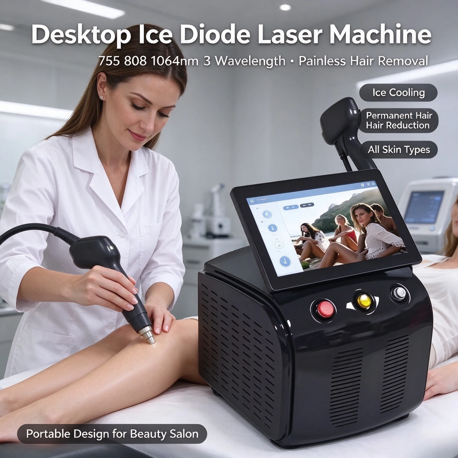 Desktop Ice Diode Laser Portable Hair Removal Machine 755 808 1064nm Permanent Hair Remover for Salon