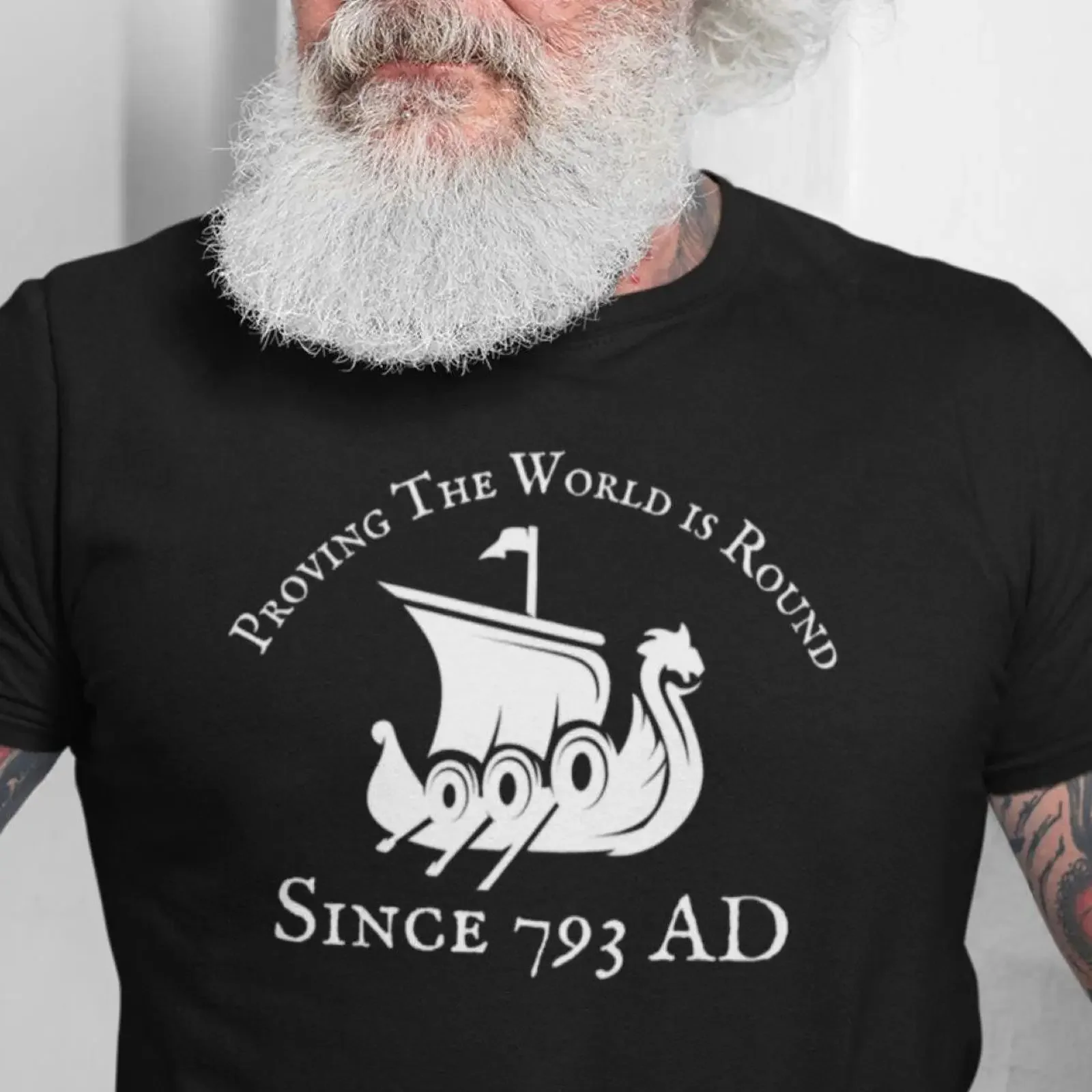 Viking Ship T Shirt Leif Erikson Norse Mythology  vintage Washed homme streetwear Stylish Casual Stretched Versatile Soft