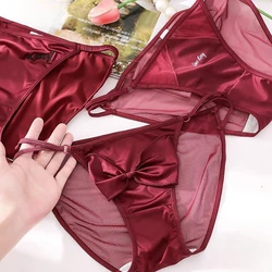 Red Panties Ladies Hip Lift Comfort Underwear Breathable New Sexy Pants High Slit Lace Bow Girl Briefs Women Lowrise Thin Shorts