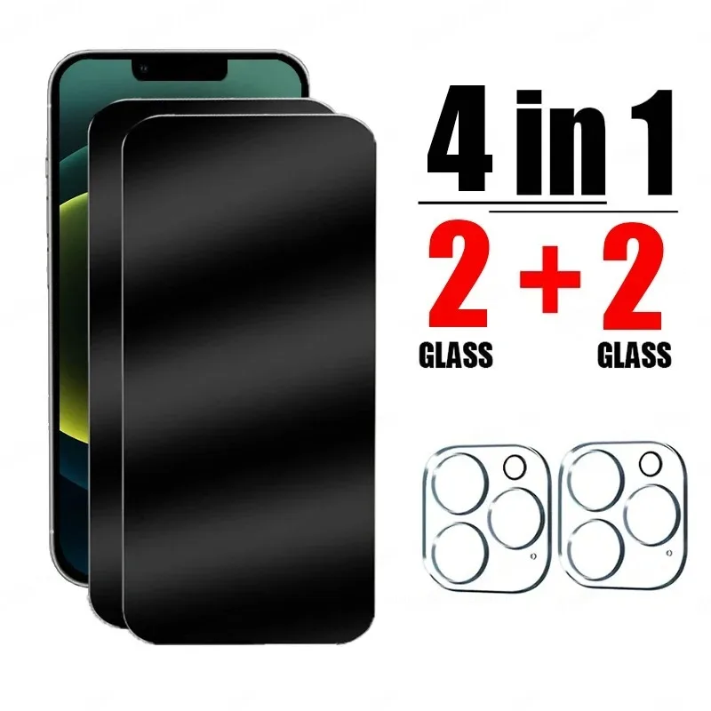 4IN1 Anti-Spy Glass For iPhone 16 15 14 13 12 11 Pro Max Plus Privacy Screen Protector For iPhone 11 12 13 14 Pro Privacy Glass