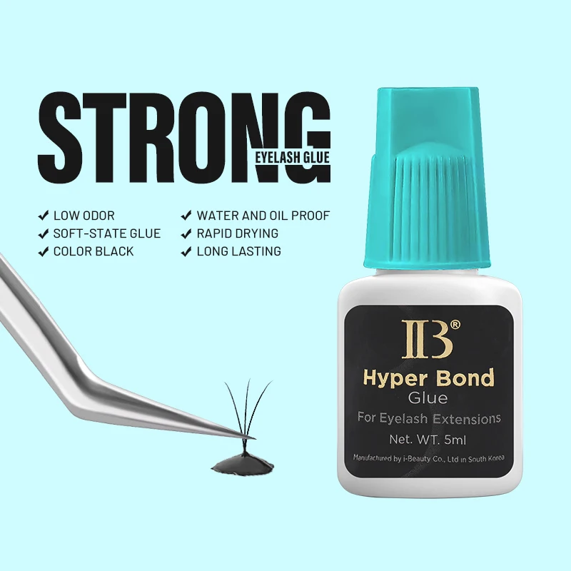 5 PCS IB Hyper Bond Cyan Cap Adhesive Eyelash Extension Lash Glue Korea Supplies Quick Dry Long Retention Time Low Irritation