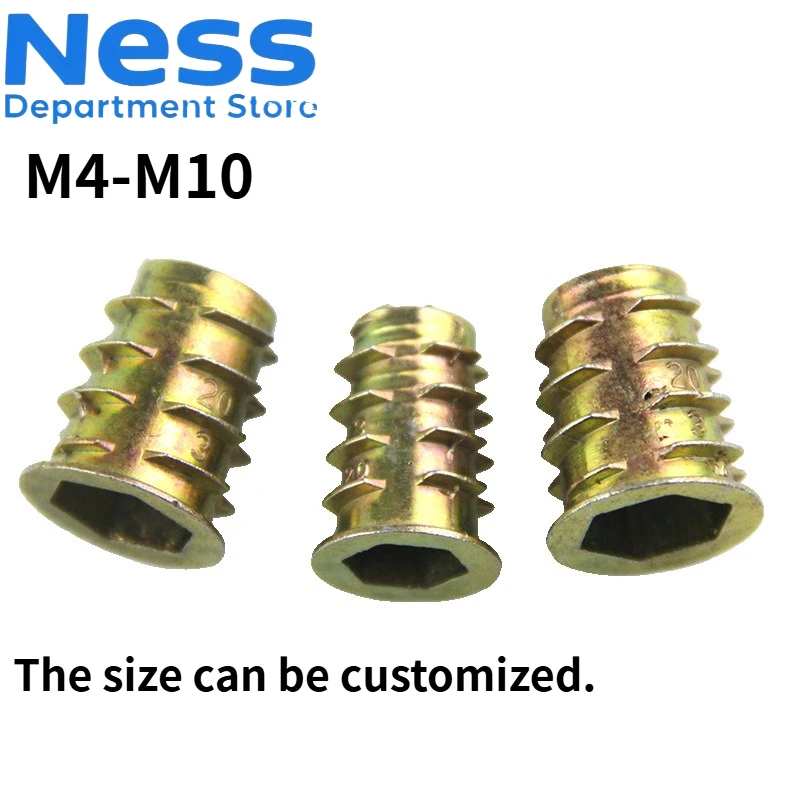 NESS Innen- und Außenzahnmuttern, Innensechskant-Trapezmuttern aus Zinklegierung, M4-M10, eingebettete Möbelverbinder