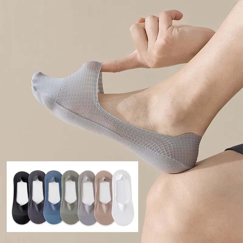 

Solid Color Low Cut Boat Socks Men Male Summer Invisible No Show Socks Mesh Breathable Silicone Non-slip Ice Silk Sock Slippers