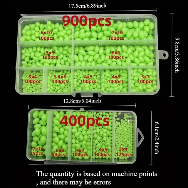 400/900 Pieces Bait Olive Beads Fluorescent Night Light Plastic Bait Bead Set with Anti-Collision Beads and Protective Beads 2