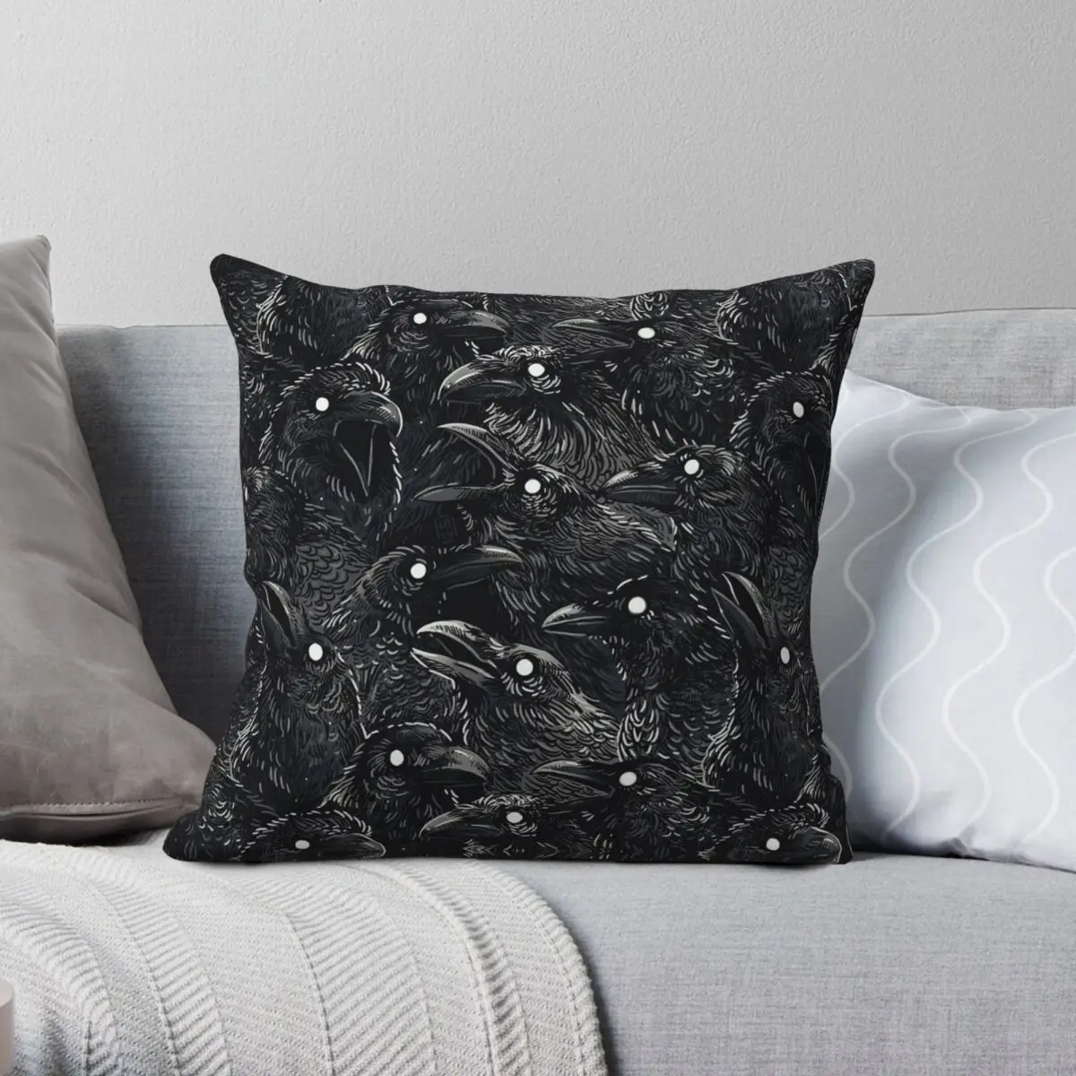 Raven Crow Bird Pillowcase Polyester Linen Velvet Pattern Zip Decor Pillow Case Home Cushion Case Wholesale