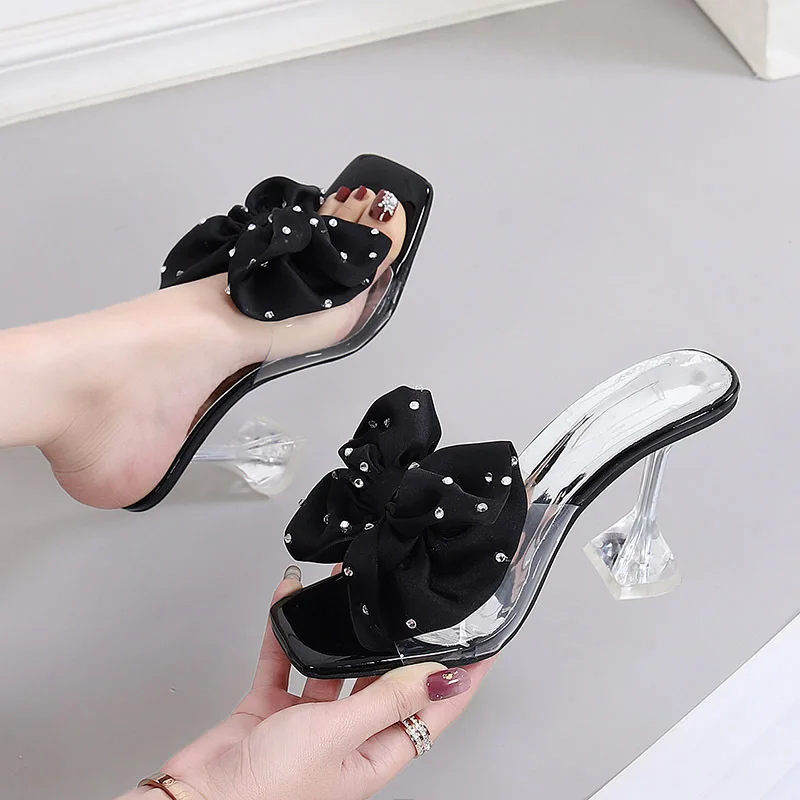 Luxury sandals for women to wear externally Summer New Water Diamond Fairy Style Fashion One line Slippers Elegant High Heels