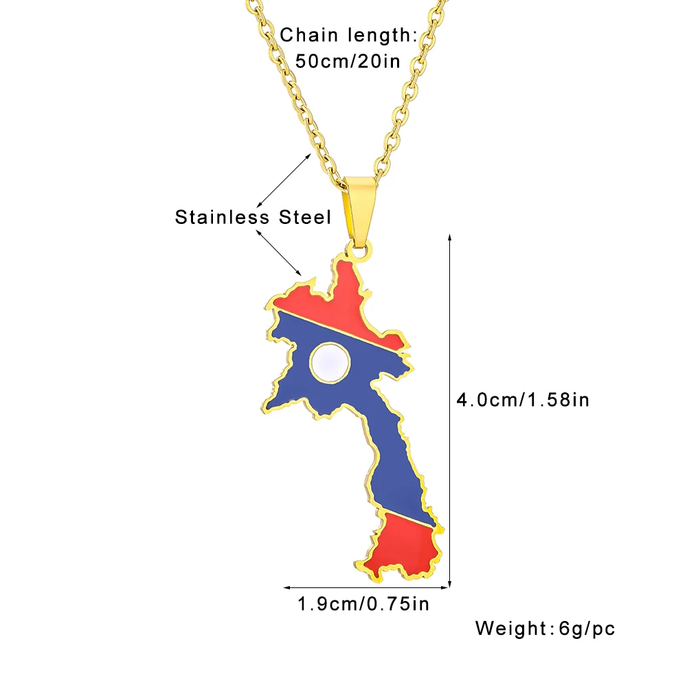 لاو الشعب جمهورية الديمقراطية خريطة العلم قلادة قلادة الفولاذ المقاوم للصدأ الرجال النساء لاوس خرائط المجوهرات هدية #6