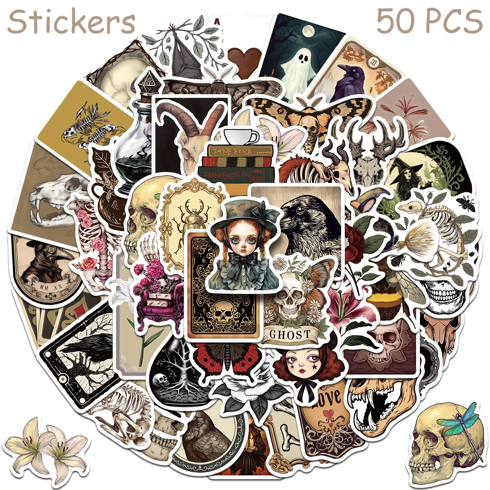 

50pcs Gothic Style Stickers Decals For Laptop Suitcase Skateboard Scrapbook Refrigerator DIY Aesthetic Waterproof Stickers