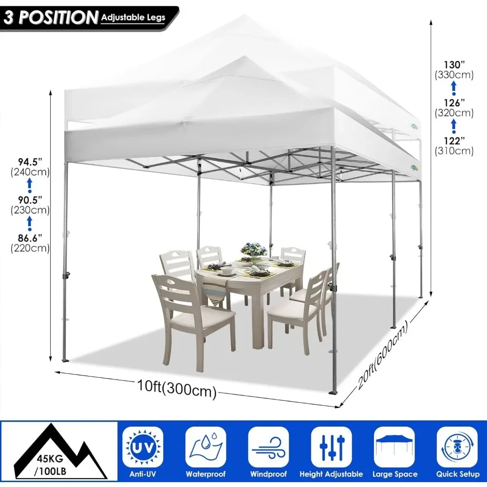 10x20 Heavy Duty Pop up Canopy Tent with 6 sidewalls Easy Up Commercial Outdoor Wedding Party Tents for Parties All Season Wind