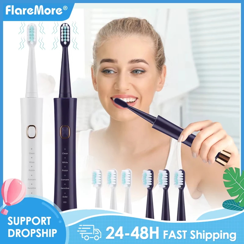 

Электрическая зубная щетка Sonic для взрослых, мужчин и женщин, 6 режимов, IPX7, водонепроницаемый перезаряжаемый таймер, отбеливание зубов, налет, удаление зубного камня