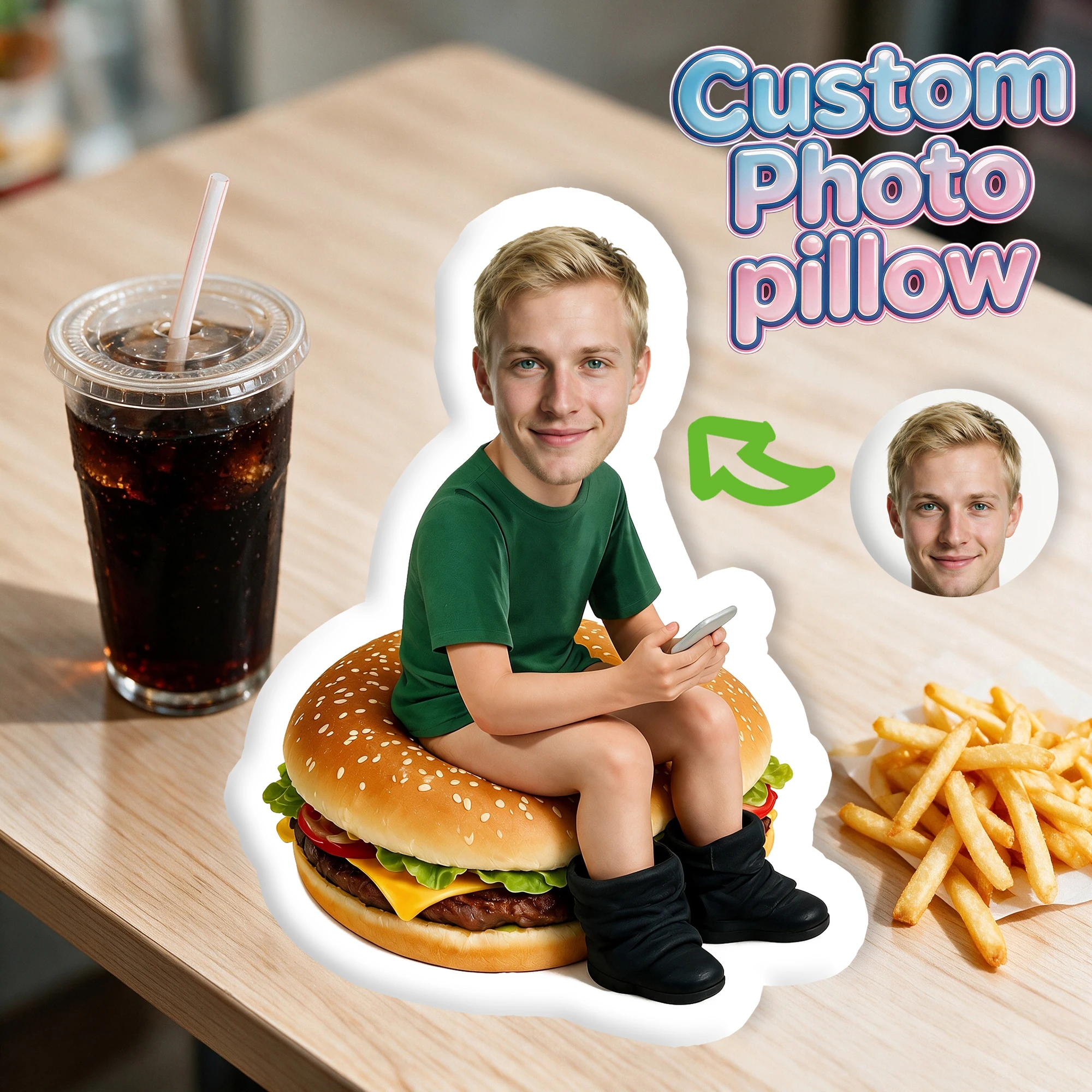 Customized Photo Personalized Head Custom Pillow Humorous Hamburger Interesting Gift  Cushions for Bed Sofa Home Decoration