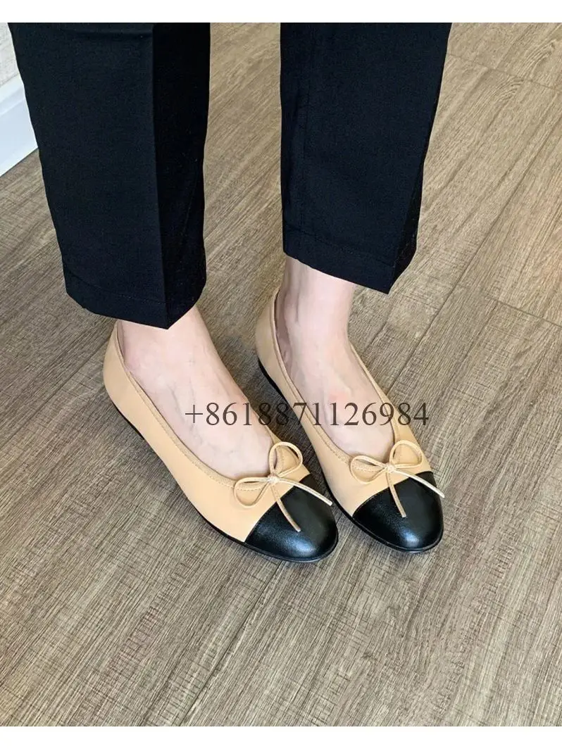 Mixed Colors Round Toe Women Pumps Shoes With Butterflyknot Chunky Low Heels Slip On Design Genuine Leather Mary Jane Shoes