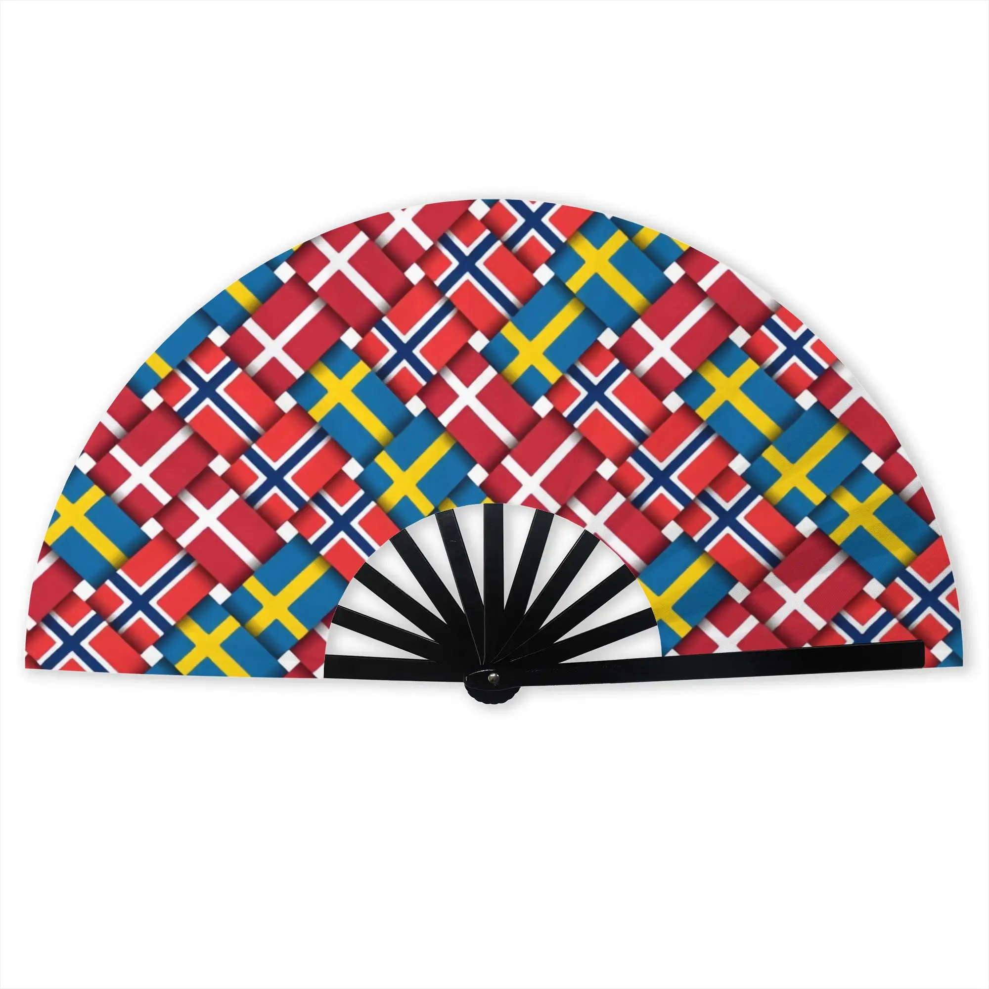 Norway Scandinavian Flag Weave Stylish Hand Fan Women  Printed Polyester Fan  Aesthetic For Dancing Gift