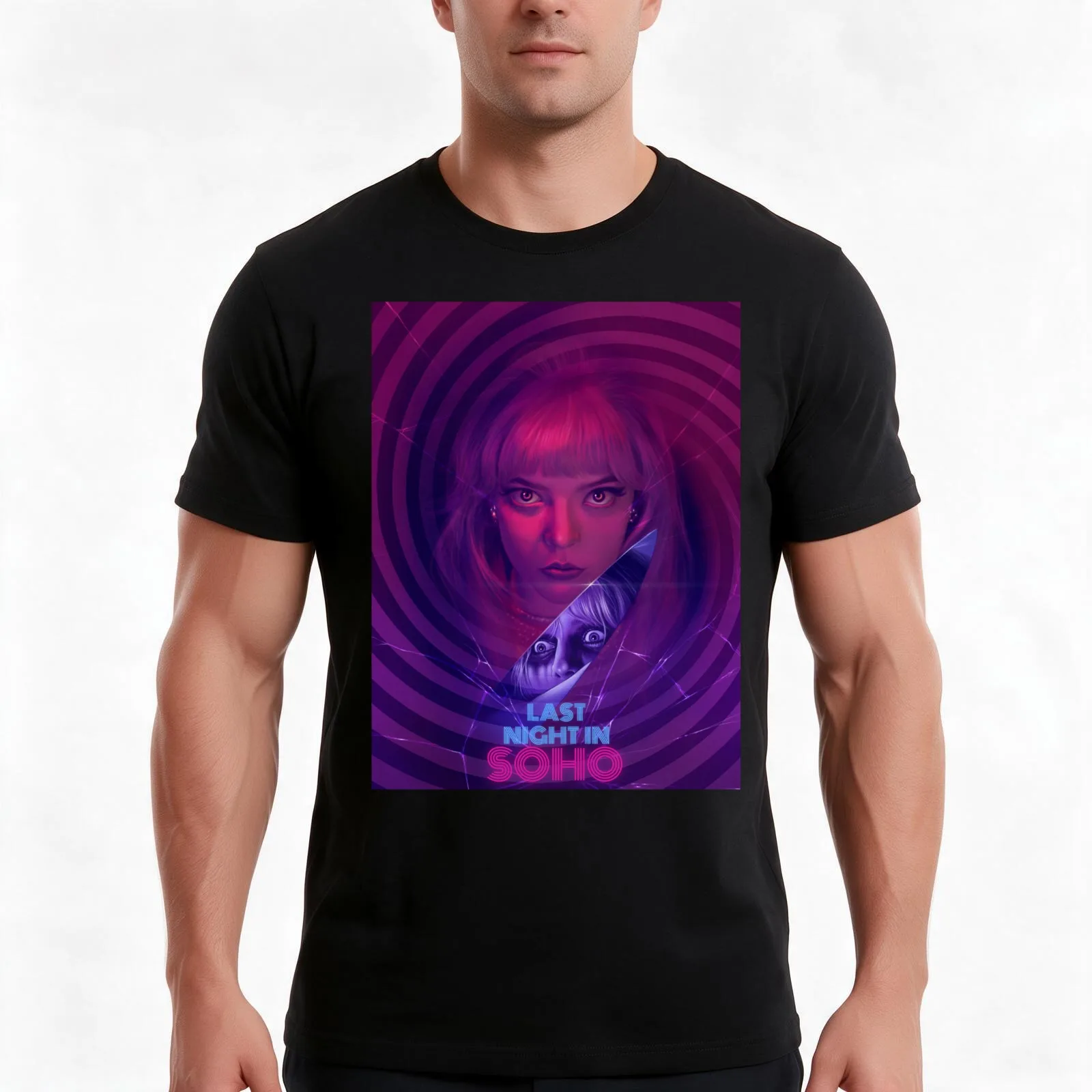 Last Night In Soho Poster Stickers T-Shirt, Summer Casual Cotton Tee, Oversized Streetwear Tops, Vintage Graphic Print