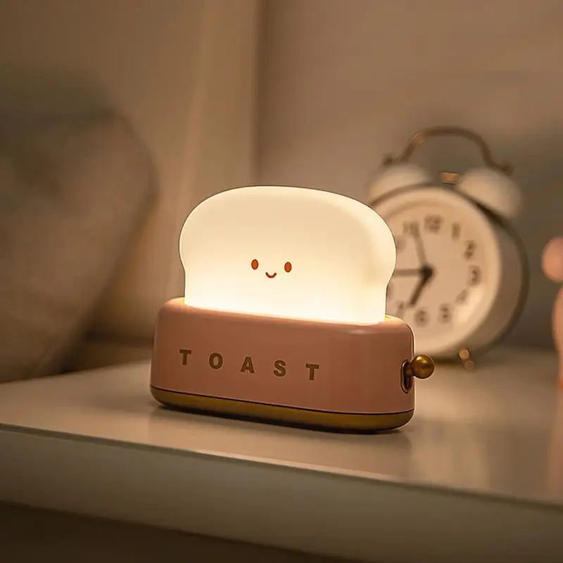 Cute Night Light Toast Lamp Dimmable LED Toaster Night Lamp Rechargeable Rechargeable And Timer Setting Nursery Night Light