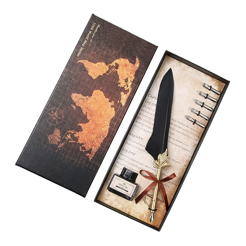 

European Style Retro Set Quill Birthday Gift Creative Valentine's Day Business Gift Feather Pen With 5 Nibs For Fountain Pens