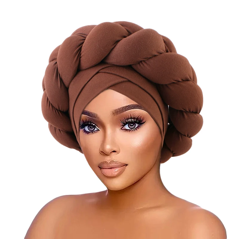 

New Plain Handmade Braid Turban Hat African Headtie Ladies Beanie Headwrap Arab Wrap Muslim Scarf Hijabs Hair Aso Oke Auto Gele