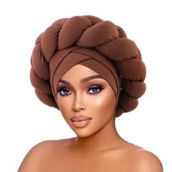 New Plain Handmade Braid Turban Hat African Headtie Ladies Beanie Headwrap Arab Wrap sciarpa musulmana Hijabs Hair Aso Oke Auto Gele