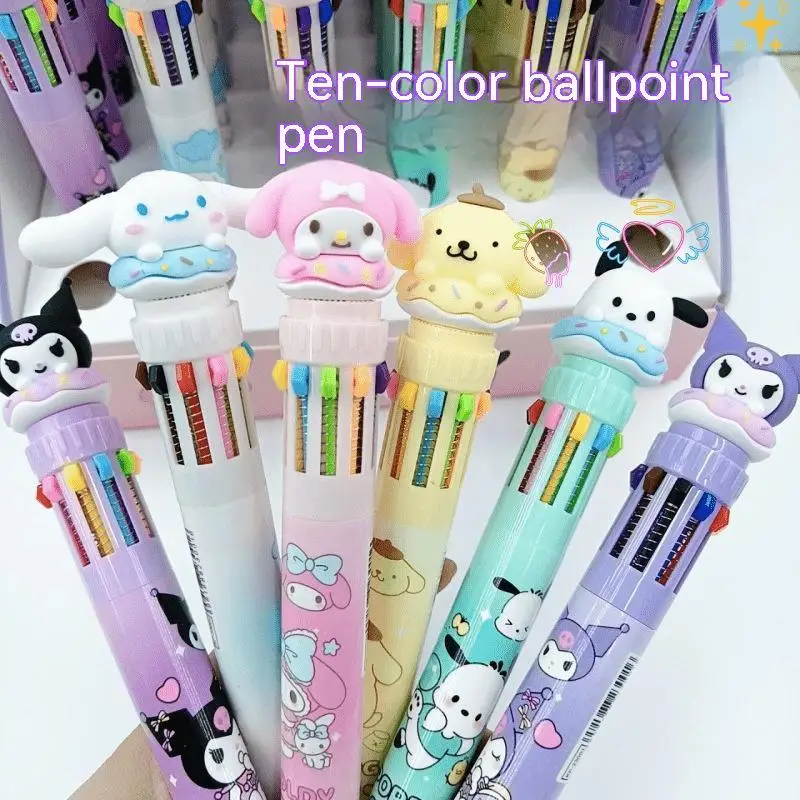 

Новая мультяшная шариковая ручка Sanrio Hello Kitty Cinnamoroll разноцветная ручка 10 цветов, Студенческая кисть для заметок, канцелярские принадлежности, оптовая продажа