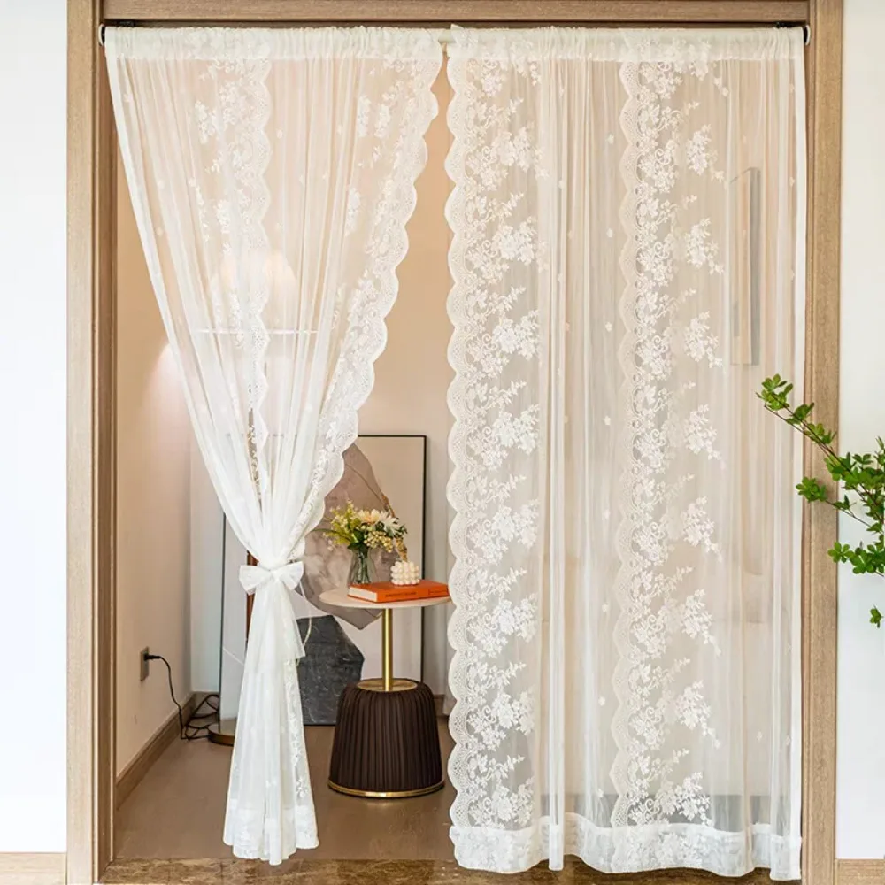 2Panels Floral Lace Curtains Semi Sheer Curtains for Living Room Bedroom Tulle Rod Pocket Guaze Window Curtain Kitchen Valance