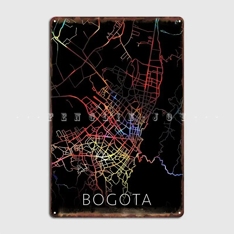 Bogota Colombia City Street Map Dark Mode Metal Plaque Poster Cinema Garage Poster Design Bar Cave Tin Sign Poster