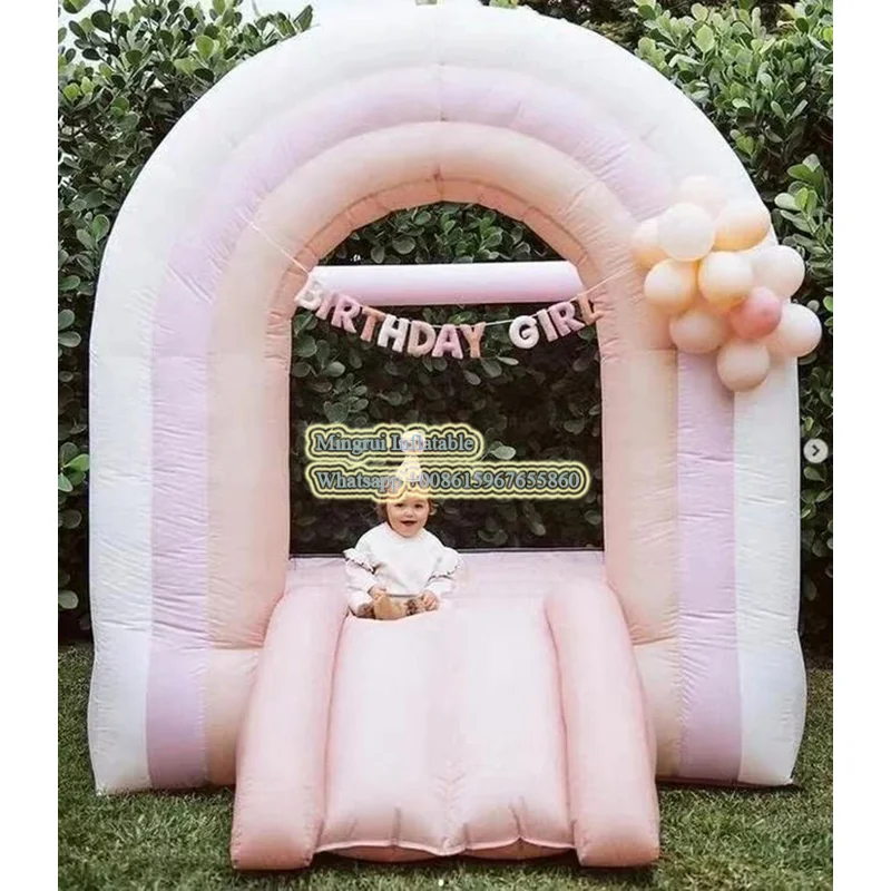 Rainbow Bounce House Inflatable mini kids Bounce House with Slide 6 x 8FTCommercial-Grade Kids Bounce House Safe and Fun