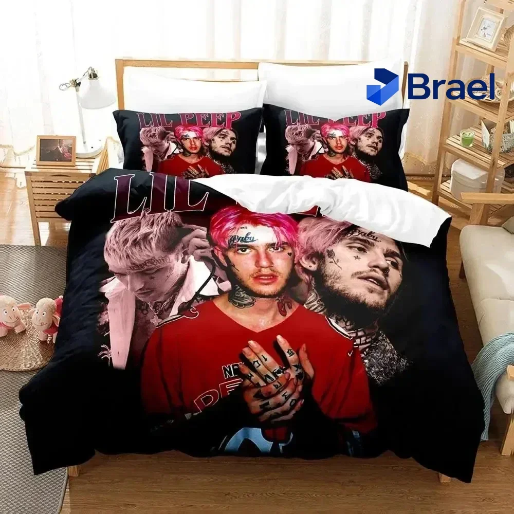Exquisite 3D Print Rapper Lil Peep Bedding Set Duvet Cover Bed Set Quilt Cover Pillowcase Comforter King Queen Size Boys Adult B
