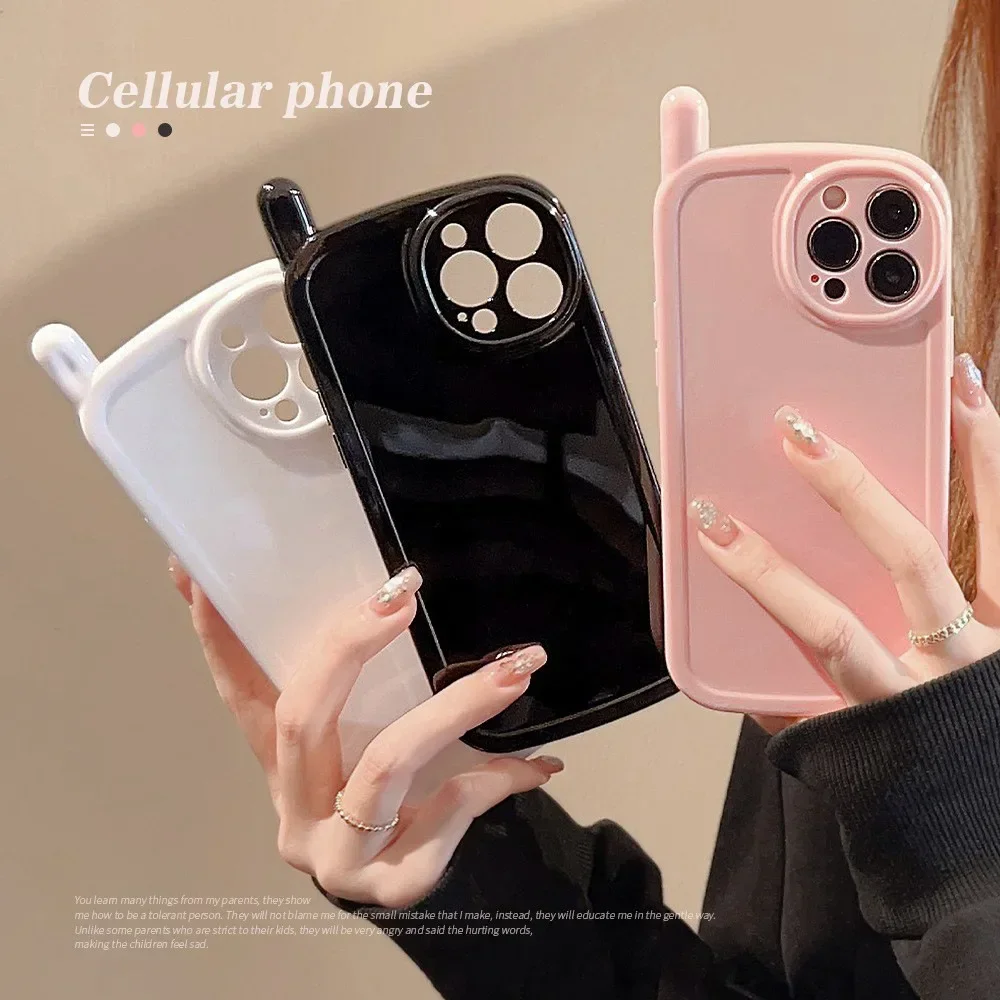 Retro Kawaii Pink Minimalism Cartoon Japanese Phone Case For iPhone 16 15 14 13 12 11 Pro Max 14 Plus Case Cute Shockproof Cover