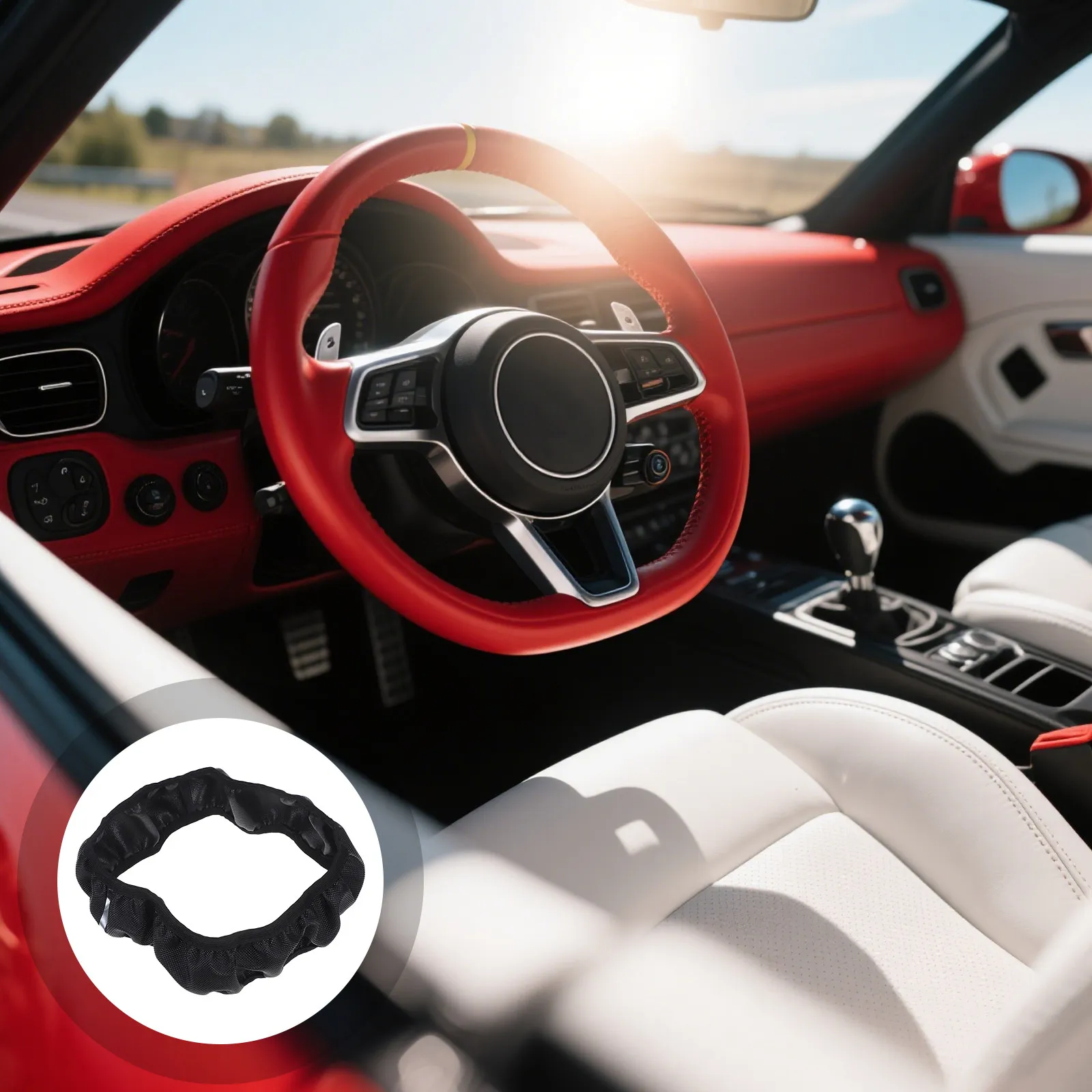 Stylish Elastic Anti-Slip Steering Wheel Cover Featuring Metal Strip for Stability Comfort and Safety Fits 14.5-15 Inch Vehicles