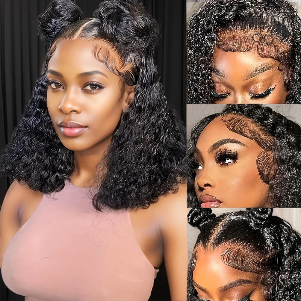 

Deep Wave Short Bob Wig Side T Side Part Lace Frontal Wig Pre Plucked Natural Hairline Cranberry hair Remy Brazilian For Women