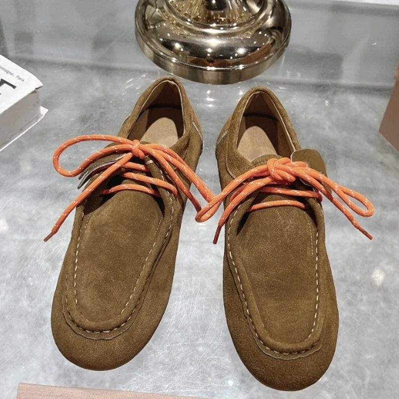 Women’s Real Leather Fur-Lined Flat Shoes - Round Toe Warm Casual