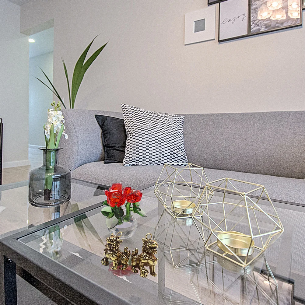 2 قطعة الأسد النحاسي فنغشوي الزينة النمط الصيني سطح المكتب زخرفة الديكور المنزلي الازدهار الثروة رمز النحت #6