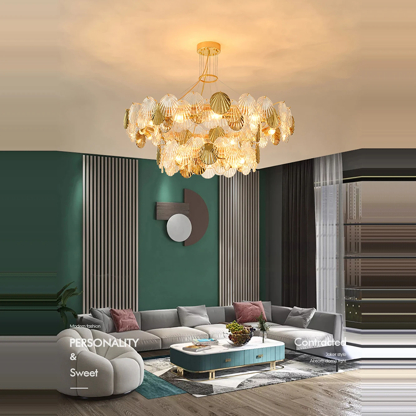 2025 New Shell Glass LED Ceiling Chandeliers Gold Home Decoration Hanging Lamps for Ceiling Modern for Living Room Decor Lustres