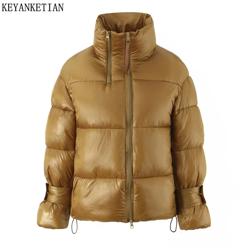 

KEYANKETIAN 2025 Winter New Women's Stand collar Quilted Jacket Coat Zipper Decoration Solid color Loose Cotton-Padded Clothes
