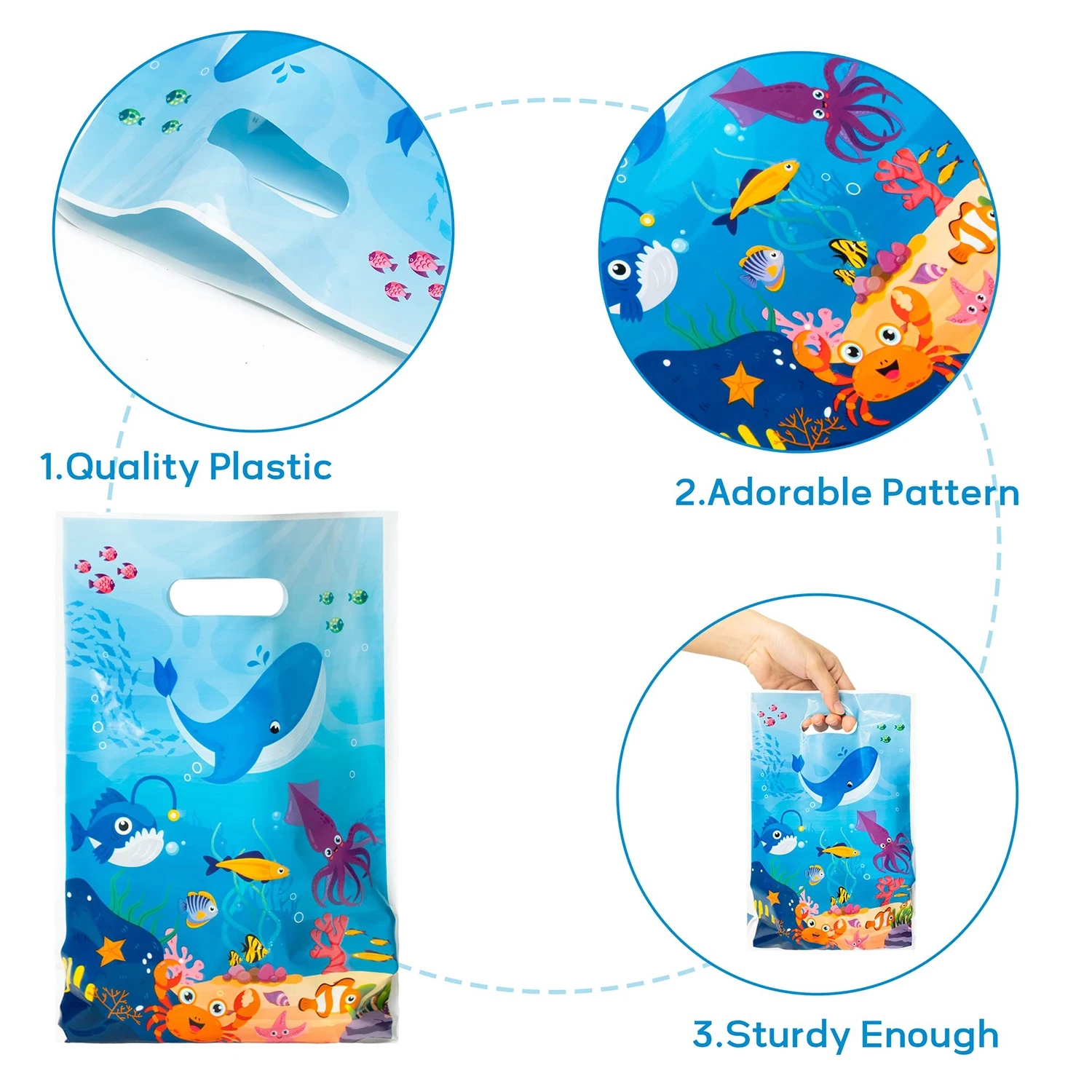 50Pcs Animal in the Sea Party Favor Bag Marine Life Ocean Themed Goodie Bag with Die Cut Handle Whale Shark Gift Bags Birthday