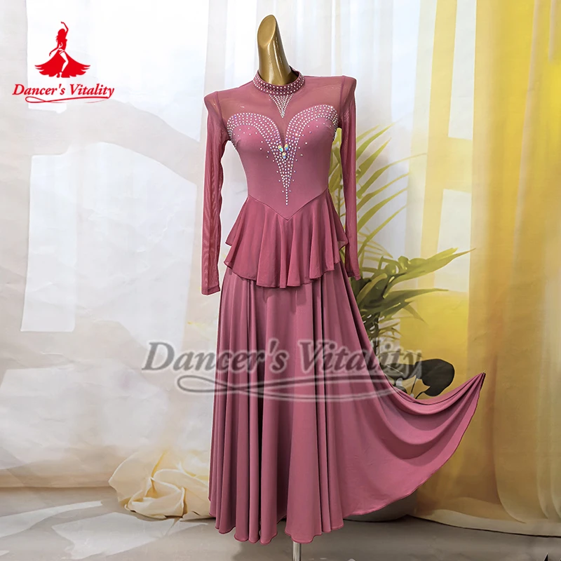 Hooggesloten Quickstep Waltz Foxtrot Drie kleuren zijn beschikbaar Sierlijke grote swingjurken Ballroomdanstrainingskleding